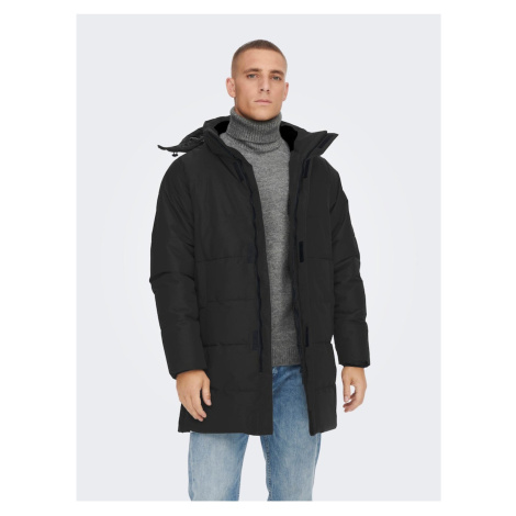 Černý pánský prošívaný zimní kabát ONLY & SONS Carl - Pánské