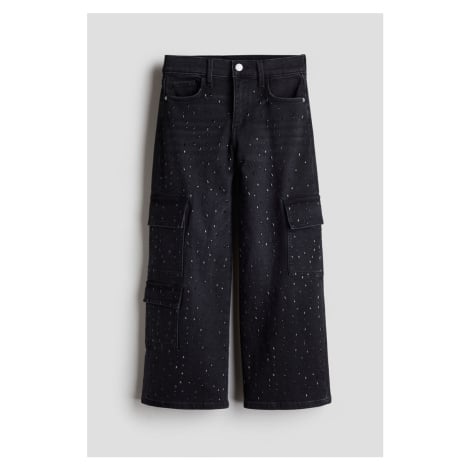 H & M - Loose Fit Wide Leg Cargo Jeans - černá H&M