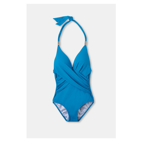 Plavky s výstřihem kolem krku s modrou podšívkou Dagi