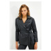 Trendyol Black Belted Oversize Faux Leather Blazer Jacket with Woven Lining