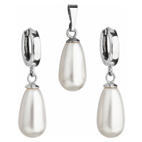 Evolution Group Sada šperků s perlami Swarovski náušnice a přívěsek bílá perla slza 39120.1