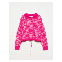 Dilvin 10318 Polo Collar Pullover with Buttons-fuchsia-n.