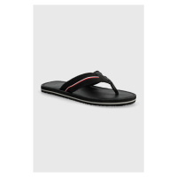 Žabky Tommy Hilfiger LEATHER BEACH SANDAL pánské, černá barva, FM0FM05027