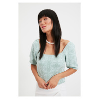 Trendyol mátový čtvercový límec žakárový pletený svetr