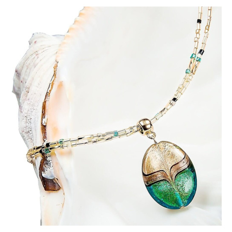 Lampglas Elegantní dámský náhrdelník Green Sea World s perlou Lampglas s 24karátovým zlatem a av