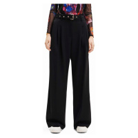 Kalhoty Desigual 23WWPW24 WOMAN WOVEN LONG TROUSERS dámské, černá barva, široké, medium waist