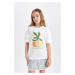 DEFACTO Girl Relax Fit Crew Neck Printed Short Sleeve T-Shirt