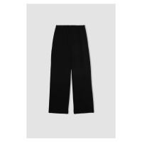 DEFACTO Straight Fit Elastic Waist Pocket High Waist Thick Basic Plain Black Sweatpants