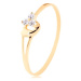 Prsten ze žlutého 14K zlata - tři diamanty v jemném růžovém odstínu, srdíčko
