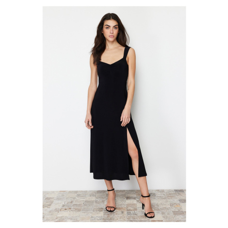 Trendyol Black Sweetheart Neckline Gathered Strap Knitted Midi Dress