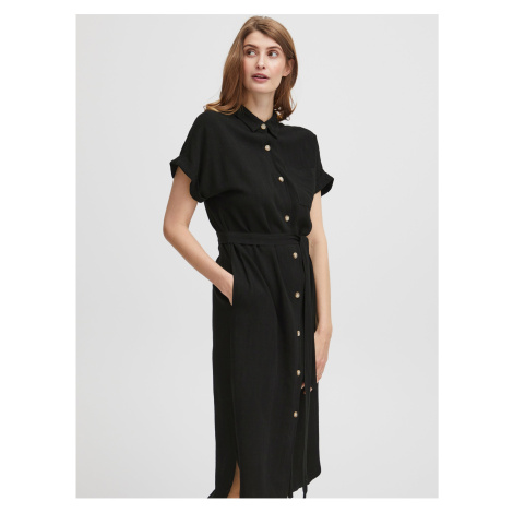 Černé dámské košilové šaty s příměsí lnu Fransa