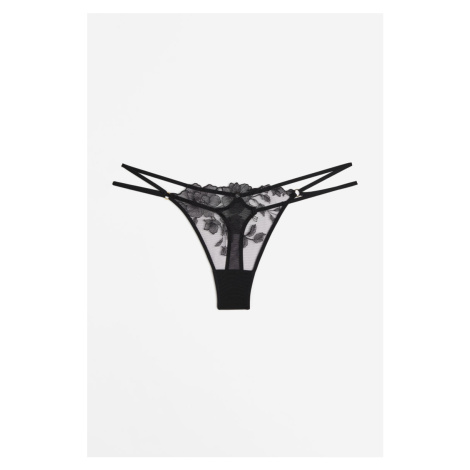 H & M - Krajkové kalhotky thong - černá H&M