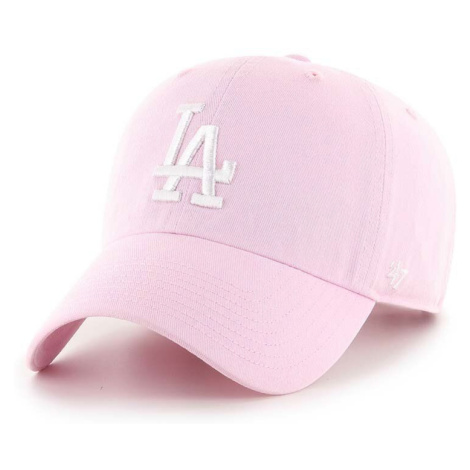 Bavlněná baseballová čepice 47brand MLB Los Angeles Dodgers růžová barva, s aplikací, B-RGW12GWS 47 Brand