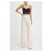 Kalhoty Elisabetta Franchi dámské, béžová barva, jednoduché, high waist, PA05342E2