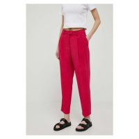 Kalhoty Sisley dámské, růžová barva, fason cargo, high waist