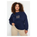 Trendyol Curve Navy Blue Thick Fleece Inside Embroidery Detailed Knitted Sweatshirt