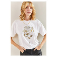 Bianco Lucci Women's Rose Patterned Tshirt