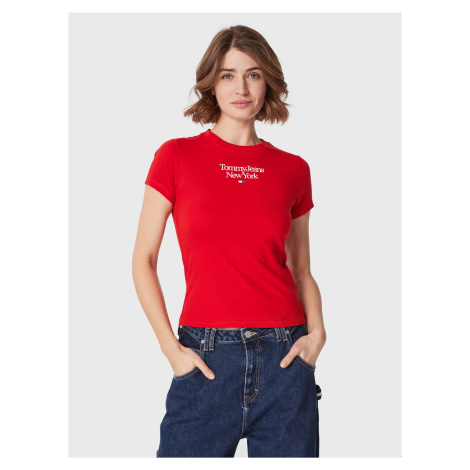 Tommy Jeans dámské červené tričko ESSENTIAL LOGO Tommy Hilfiger