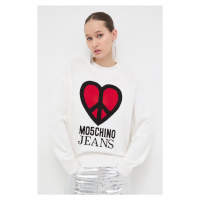 Bavlněný svetr Moschino Jeans béžová barva, lehký