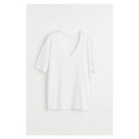 H & M - Tričko z lněného žerzeje's výstřihem do V - bílá