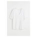 H & M - Tričko z lněného žerzeje's výstřihem do V - bílá