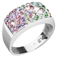 Evolution Group Stříbrný prsten s krystaly Swarovski mix barev fialová zelená růžová 35014.3 sak