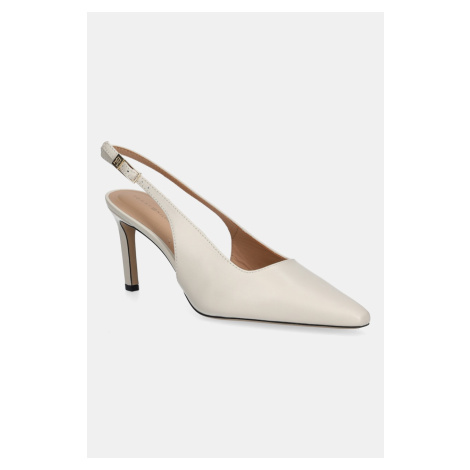 Kožené lodičky Tommy Hilfiger SQUARED TOE HIGH HEEL SLINGBACK béžová barva, FW0FW08636