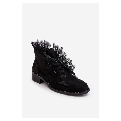 Semišové dámské boty na nízkém podpatku černá Klemovia Kesi