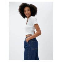 Koton Polo T-Shirt Crop Short Sleeve Textured Cotton