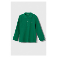 Dětské bavlněné tričko s dlouhým rukávem United Colors of Benetton zelená barva