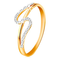 Diamantový prsten ze 14K zlata, rovné a zvlněné rameno, drobné čiré diamanty