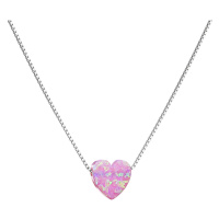 Evolution Group Stříbrný náhrdelník se syntetickým opálem růžové srdce 12048.3