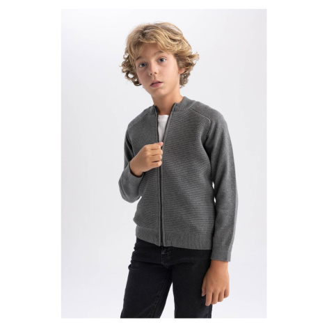 DEFACTO Boy's Gray College Collar Cotton Knitwear School Cardigan