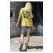 Madmext Women's Yellow Back Printed Oversize Round Neck Women's T-Shirt