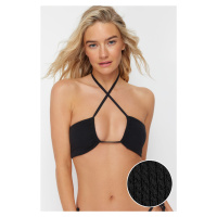 Trendyol Black Strapless Cut Out/Window Textured Bikini Top