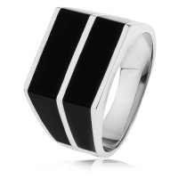 Stříbrný 925 prsten - dvě vodorovné linie černé barvy, hladký povrch