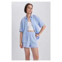 DEFACTO Oversize Fit Shirt Collar Muslin Short Sleeve Shirt