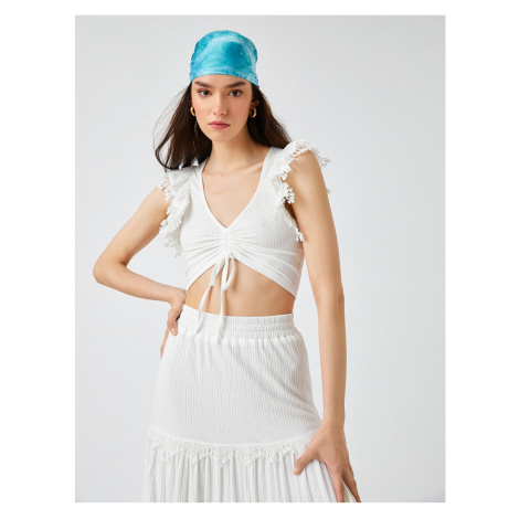 Koton Crop T-Shirt V-Neck Sleeveless with Tie Detailed
