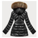 Černo-béžová lesklá zimní bunda s mechovitou kožešinou (W674)