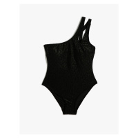 Koton One-Shoulder Swimsuit Window Detail Textured Coated