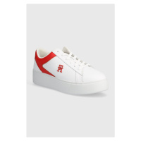 Kožené sneakers boty Tommy Hilfiger TH PLATFORM COURT SNEAKER bílá barva, FW0FW07910