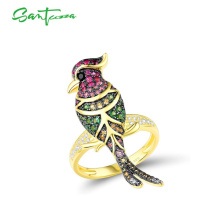 Stříbrný prsten s pozlacením třpytivý papoušek FanTurra