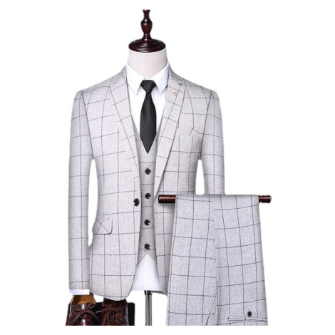 Kostkovaný oblek z bavlny slim sako vesta a kalhoty JFC FASHION