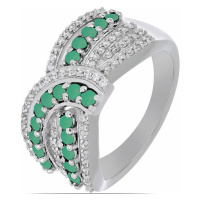 Prsten stříbrný s broušeným smaragdem a zirkony Ag 925 048101 EM - 62 mm , 5,3 g