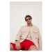 Džínová košile Tommy Hilfiger x Shawn Mendes pánská, béžová barva, relaxed, s límečkem button-do