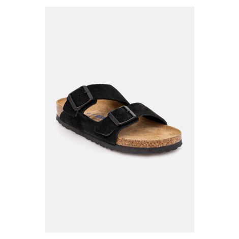 Semišové pantofle Birkenstock Arizona SFB dámské, černá barva, 951323