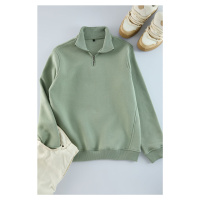 Trendyol Mint Regular/Normal Cut Stand Collar Zippered Cotton Basic Sweatshirt