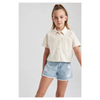 DEFACTO Girl Crop Linen Short Sleeve Shirt