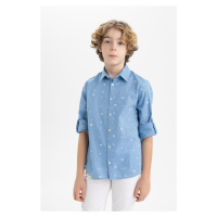 DEFACTO Boy Polo Collar Patterned Long Sleeve Shirt