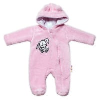 Baby Nellys Chlupáčkový overálek s kapucí, Cute Bunny - světle růžový vel. 62